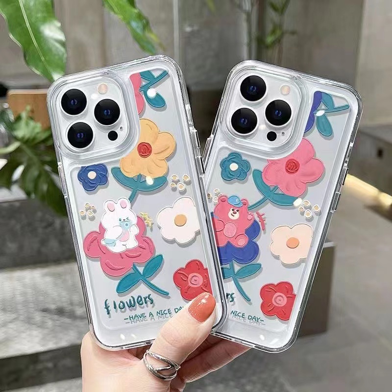 Ốp Điện Thoại Trong Suốt In Hình Thỏ Hoa Cho iphone 11 13 7 8 Plus 12 13Pro Max X XS Max 7 8 SE 2020