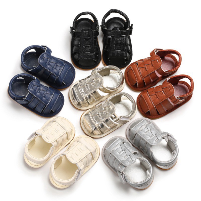 Giày sandal da PU đế mềm chống trượt cho bé trai