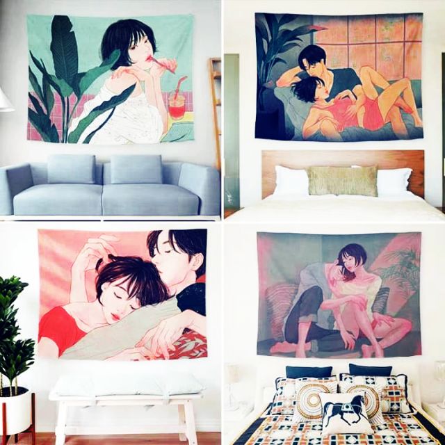 [ CÓ SẴN - RẺ VÔ ĐỊCH ] TRANH VẢI TREO TƯỜNG , THẢM DECOR TRANG TRÍ HÌNH CÔ GÁI , COUPLE ( Tặng Bộ Móc Treo Giá 35k ) | BigBuy360 - bigbuy360.vn