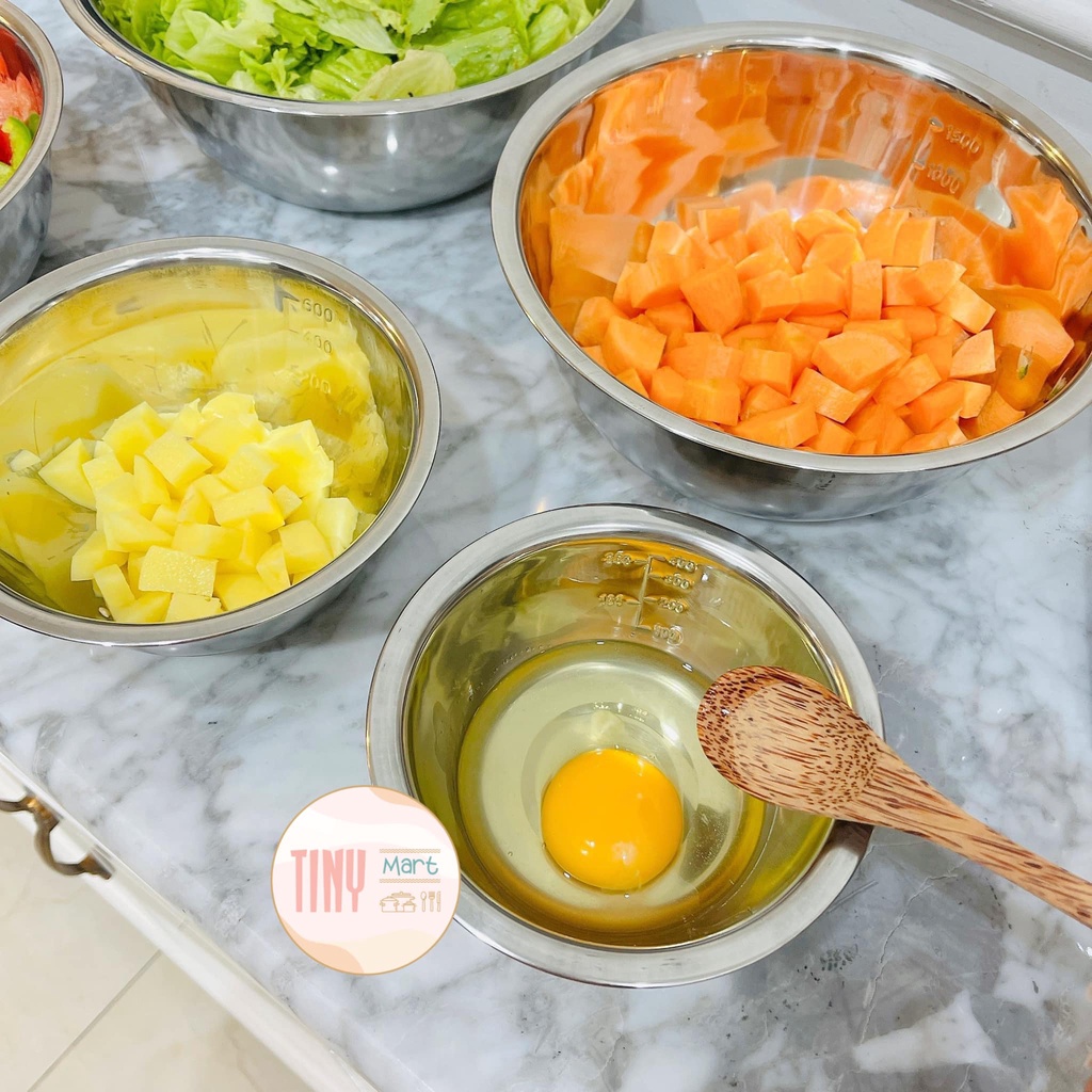 SET 5 CHẬU INOX CÓ VẠCH CHIA NƯỚC SIÊU TIỆN ÍCH