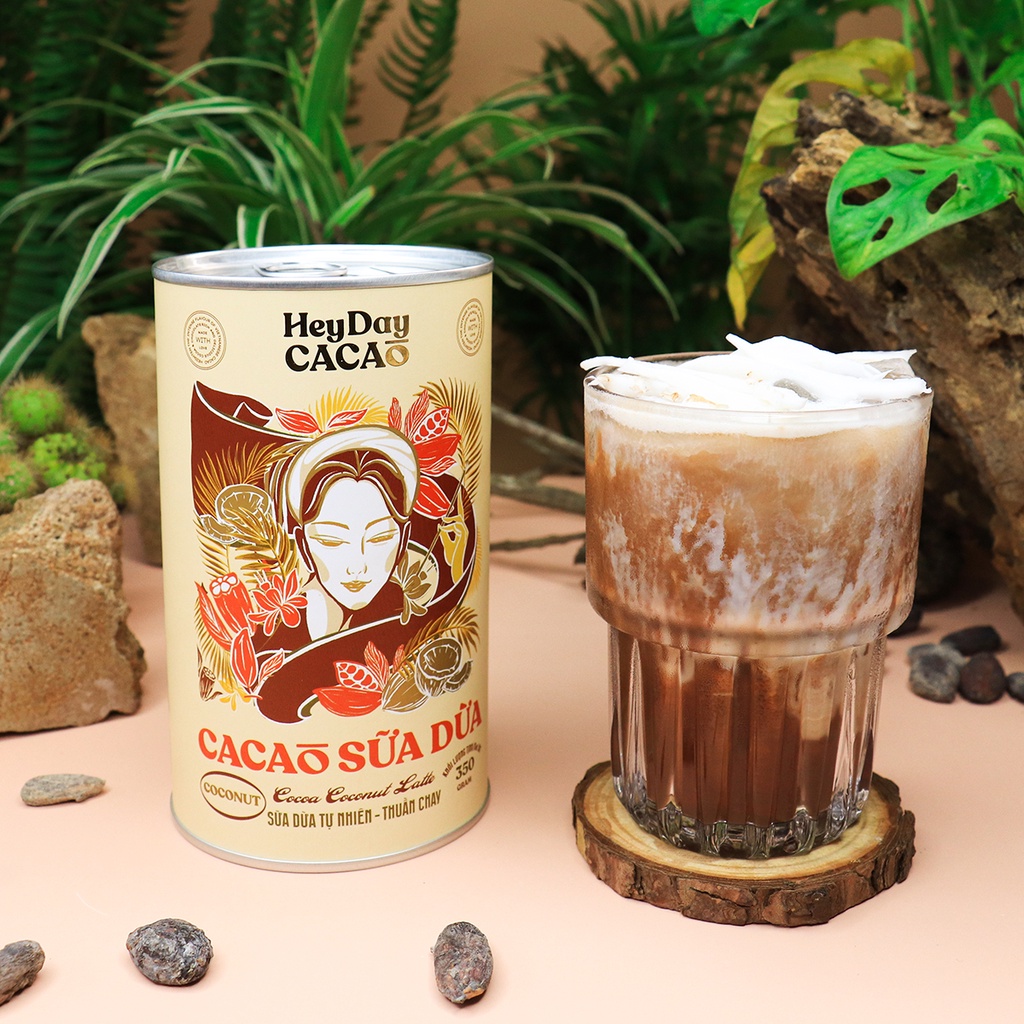 Bột cacao sữa dừa tự nhiên, thuần chay – Lon 350g – Heyday Cacao