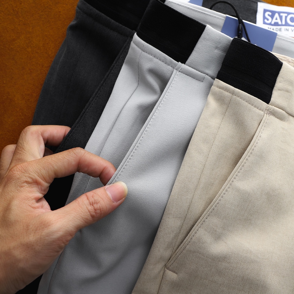 Quần tây nam lưng thun slimfit Satoshi SAQT20 vải cotton, phong cách trẻ trung, chống nhăn màu ghi/ be/ xám đậ