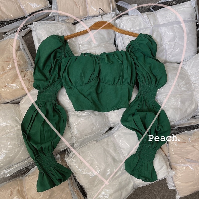 Áo xanh lá croptop cup ngực tay khúc