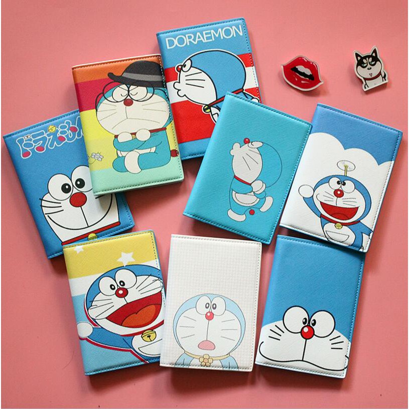 Doraemon Túi Đựng Hộ Chiếu / Vé / Hộ Chiếu Họa Tiết Hoạt Hình Đơn Giản Giá Đỡ