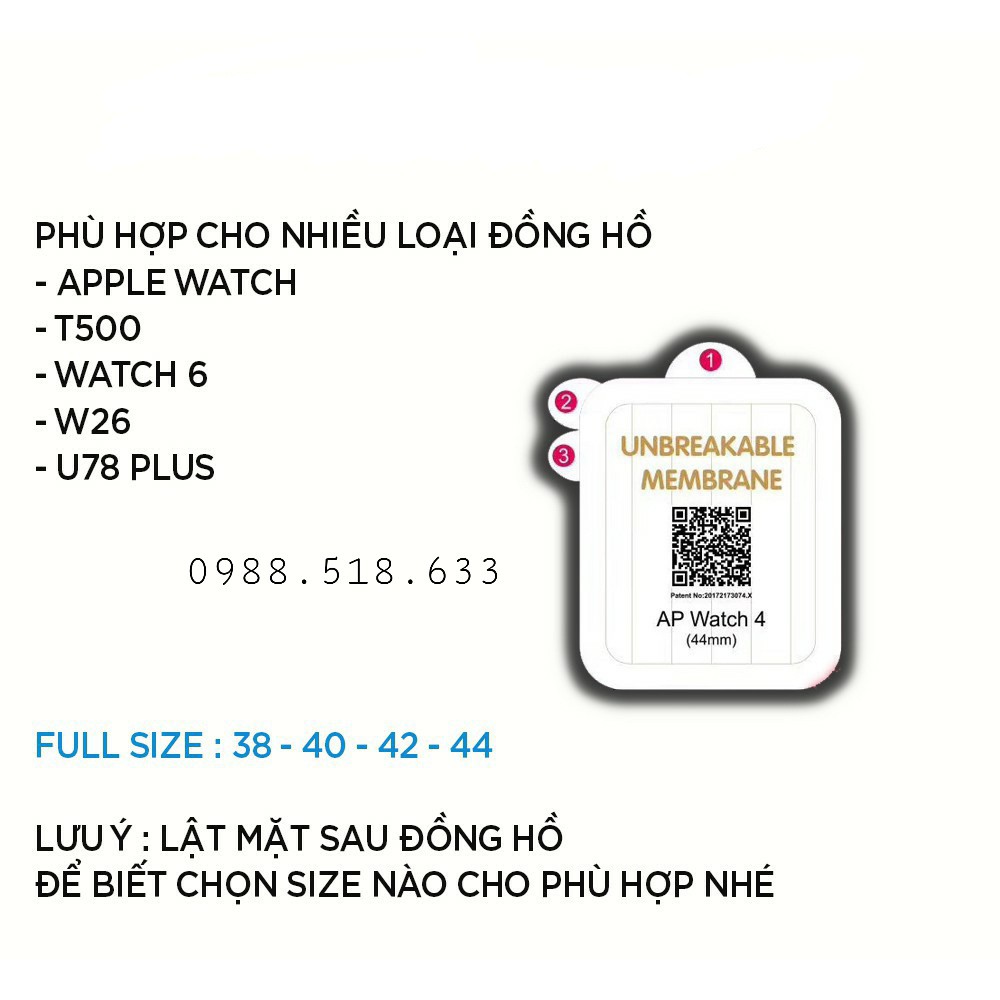 Miếng Dán Apple Watch Miếng dán dẻo skin PPF tự phục hồi trầy xước size 38 40 42 44mm