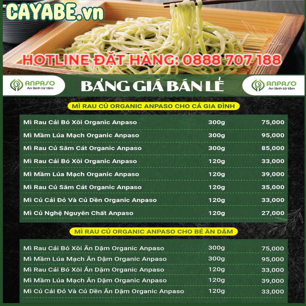 Mì rau củ hữu cơ cải bó xôi Organic Anpaso ăn chay giảm cân 120g