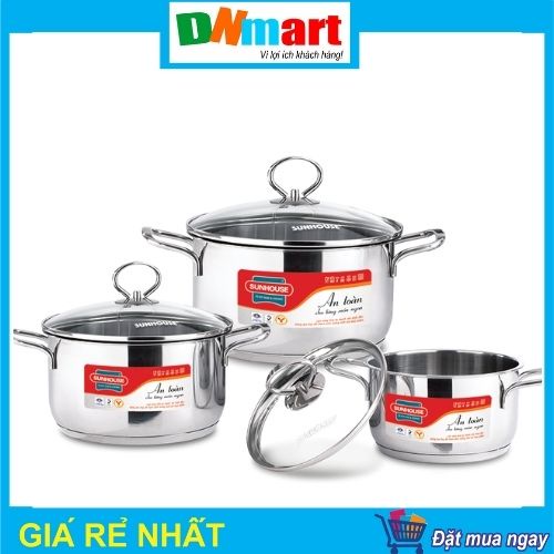 Bộ nồi Inox Sunhouse SH888 3 chiếc 5 đáy quai đũa