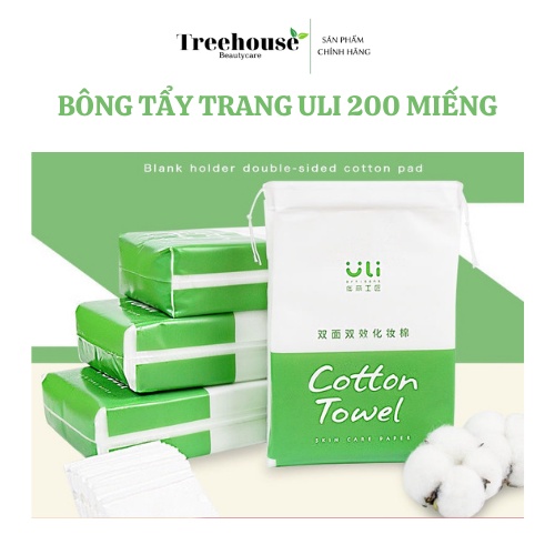 Bông tẩy trang ULi Cotton Towel 3 lớp túi dây rút 200 miếng cao cấp nội địa trung TREEHOUSE SHOP
