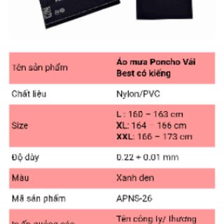 Áo mưa Rando. PC Vải Best có kiếng