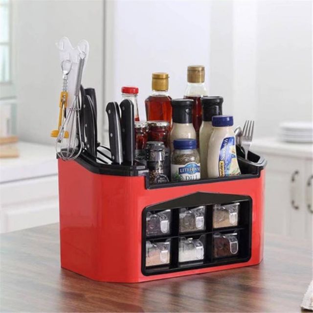 KỆ ĐỰNG GIA VỊ KÈM KHAY CẮM DAO TIỆN LỢI