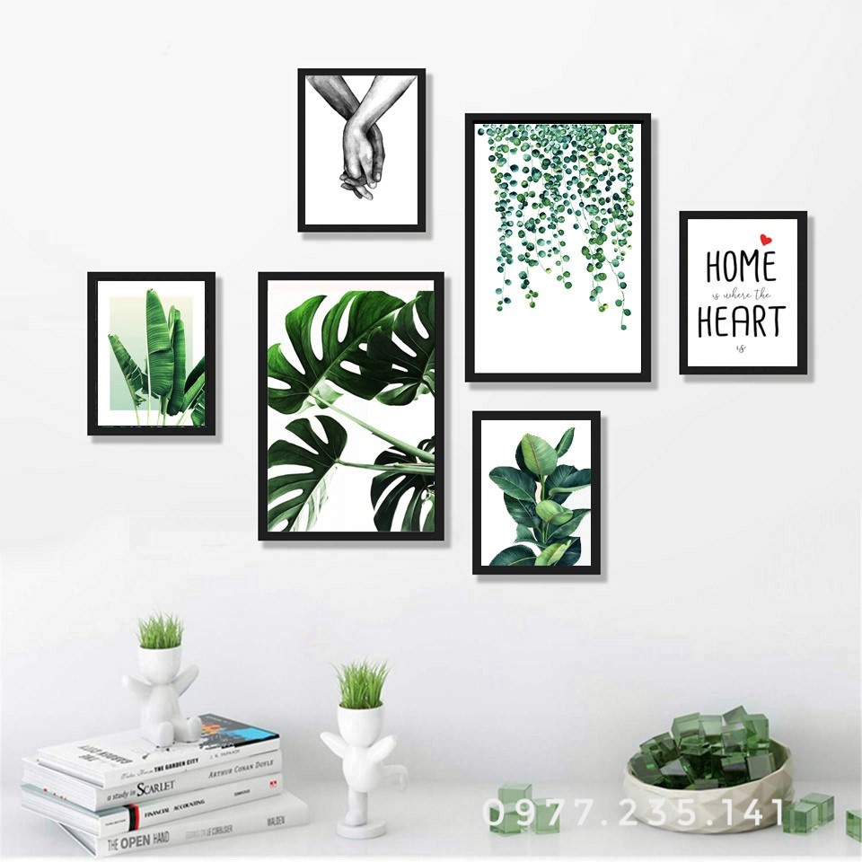 Bộ (Set) 6 tranh treo tường khung gỗ vintage tropical ,Trang trí nhà cửa decor phòng khách, Quà tặng ý nghĩa