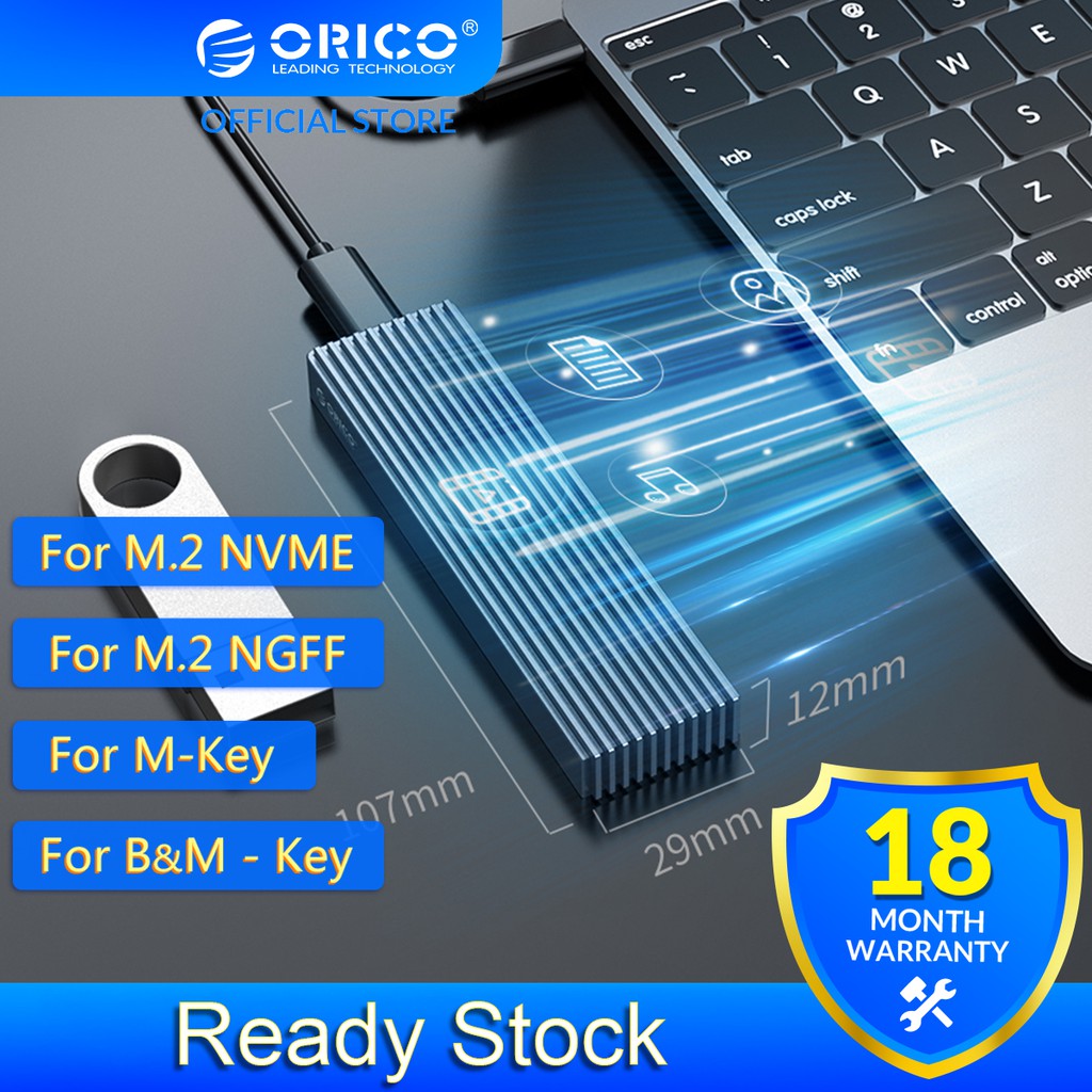 [ORICO]Vỏ ổ cứng Box ổ cứng Hộp đựng ổ cứng Hỗ trợ 2TB SSD M.2 NVME SATA kèm cáp Usb C type-c 10gbps laptop vạch sọc（M2PJ-C3）