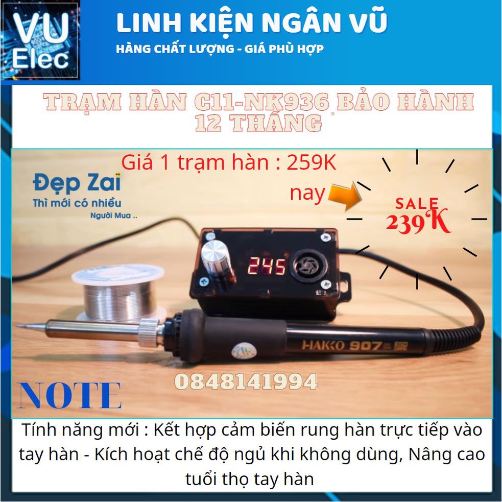 [Tặng Mã LINH15KK Giảm 15K đơn từ 99K] Bộ Trạm Hàn C11 Nâng Cấp NK 936, tay hàn hakko936 gia nhiệt nhanh BH 12 tháng