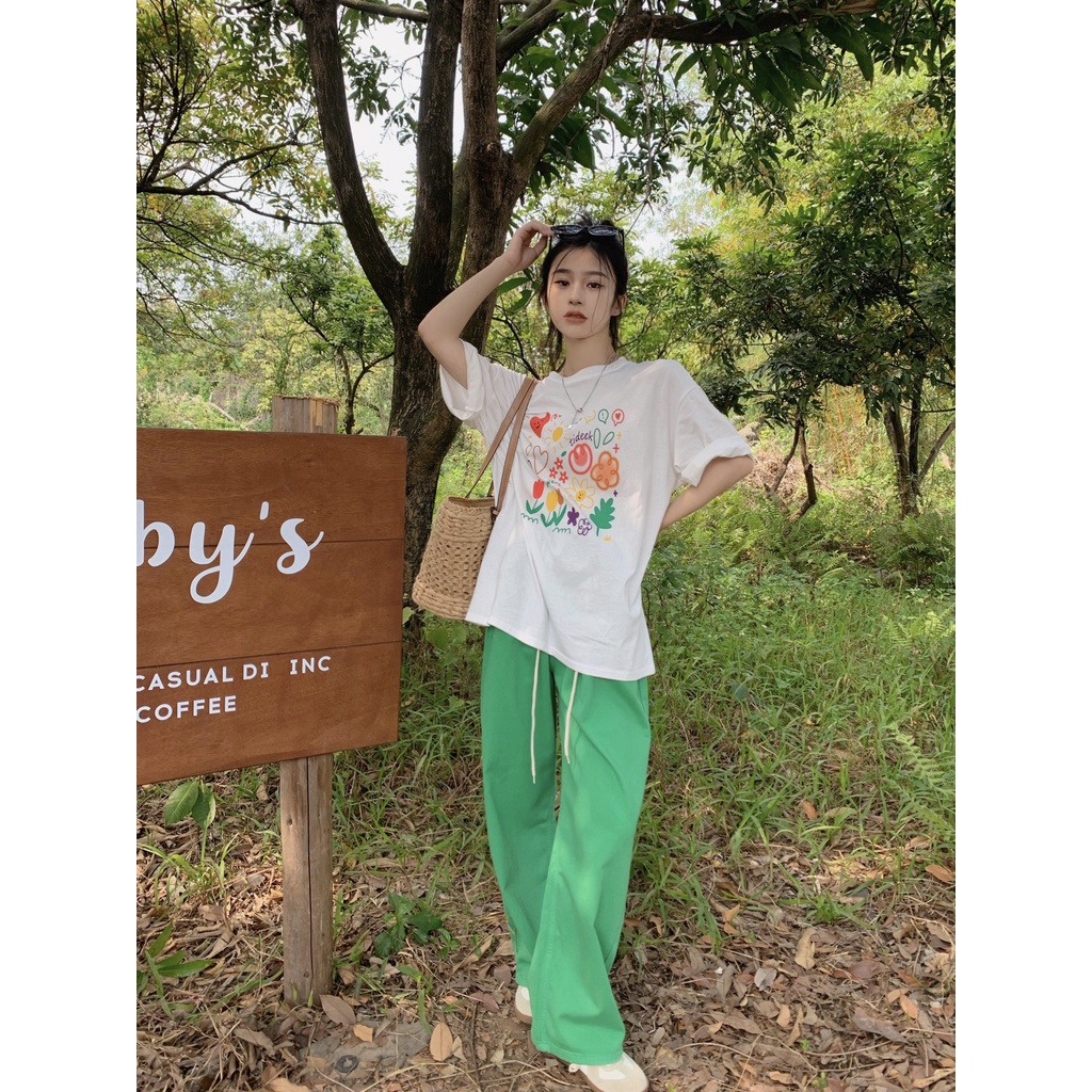 Áo Thun Ngắn Tay Cổ Tròn In Họa Tiết Hoạt Hình graffiti Phong Cách Hàn Quốc Dễ Phối Đồ Thời Trang Mùa Hè Cho Nữ