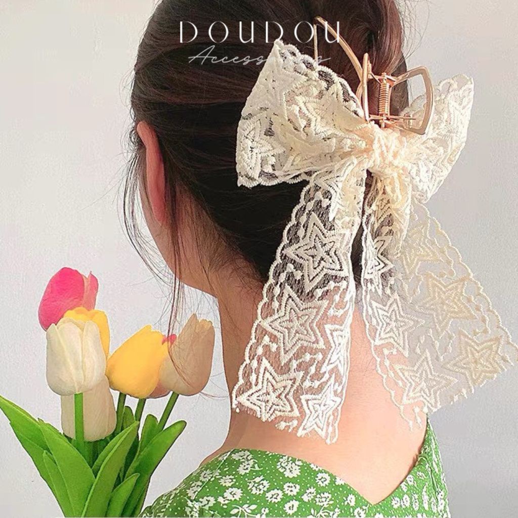 Phụ kiện kẹp tóc xinh DOUDOU Cặp tóc Kẹp tóc nơ tiểu thư thêu hoa công chúa nàng thơ phong cách Hàn Quốc Hottrend FJ017