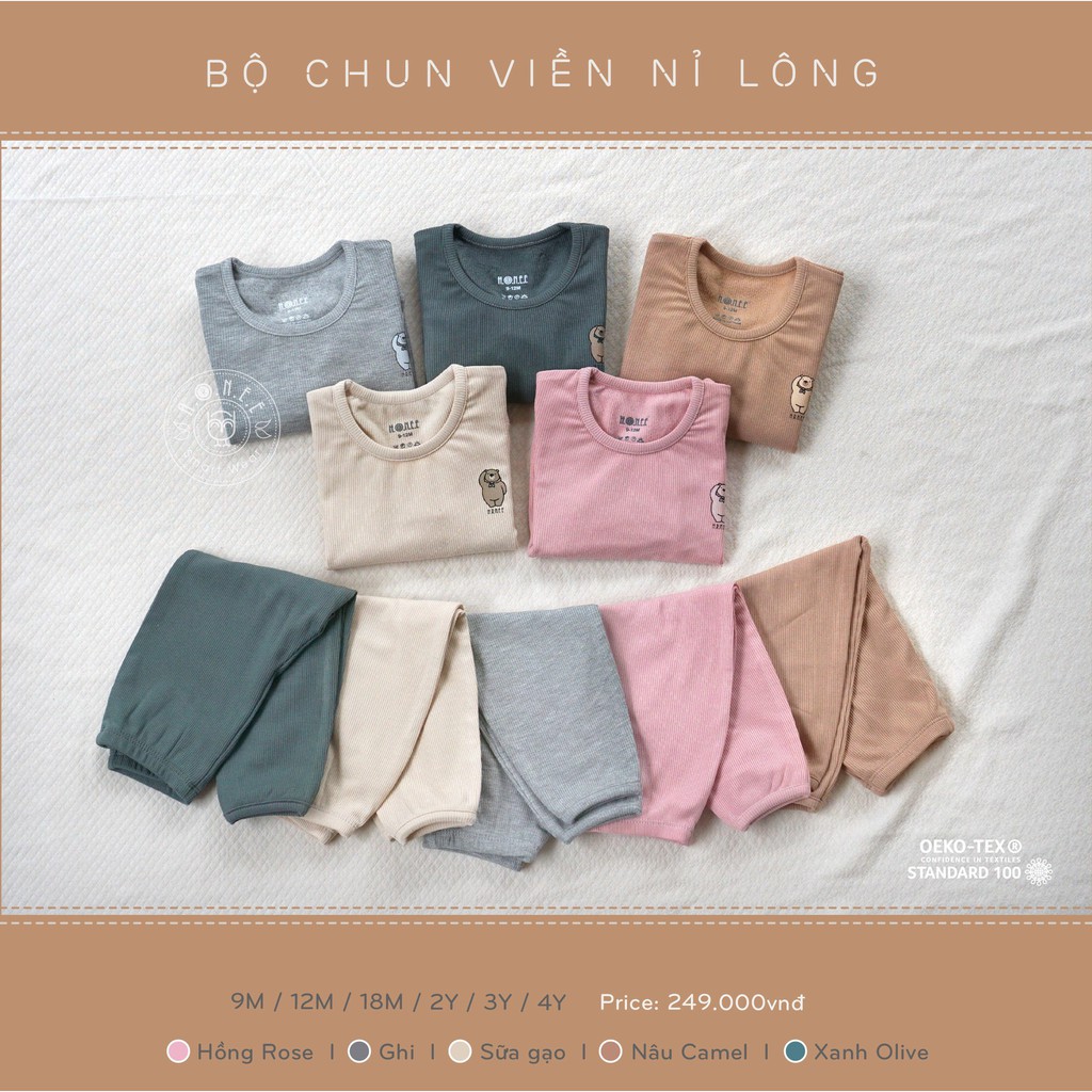 Hrnee Bộ chun viền nỉ lông cho bé