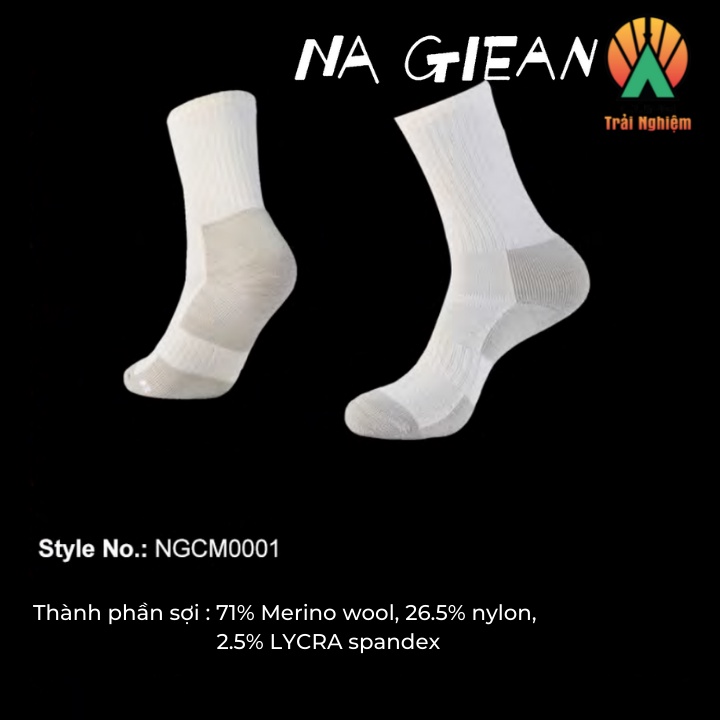 Tất Lông Cừu Merino Cao Cổ Cao Cấp Chuyên Dụng Thể Thao, Dã Ngoại, Leo Núi,Trekking Na Giean NGCM0001