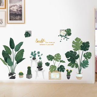 decal dán tường chậu cây xanh
