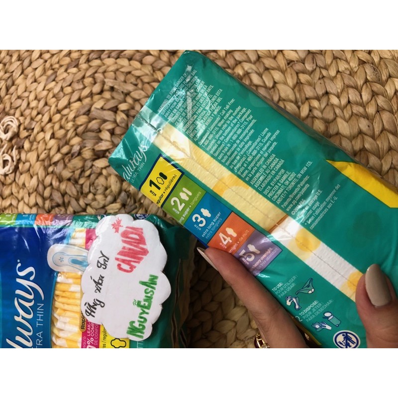 BĂNG VỆ SINH ALWAYS ULTRA THIN CANADA CÓ CÁNH- KHÔNG CÁNH