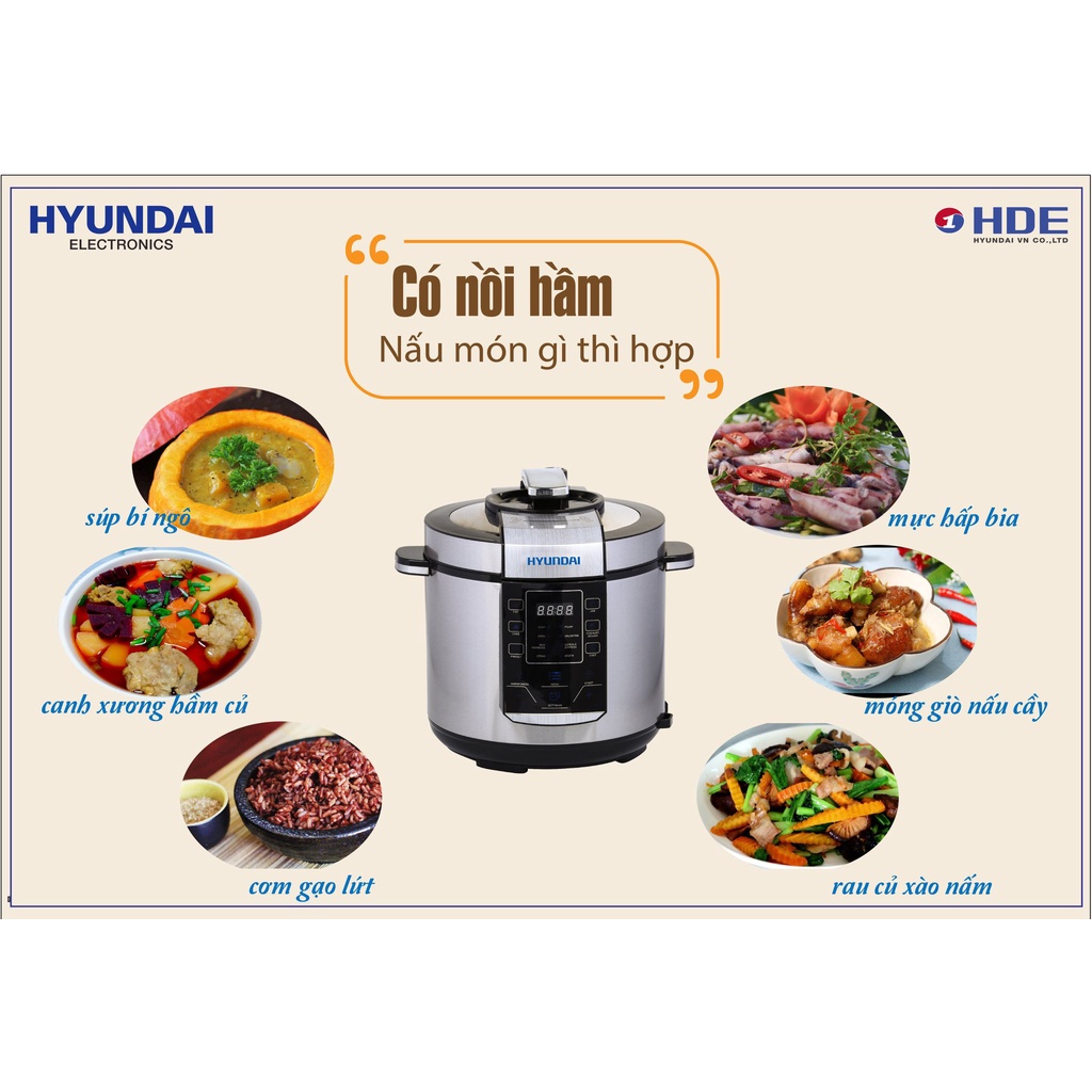 Nồi hầm điện tử Hyundai HDE-2500S, Dung tích 6L, Công suất 900W, Bảo hành 12 tháng