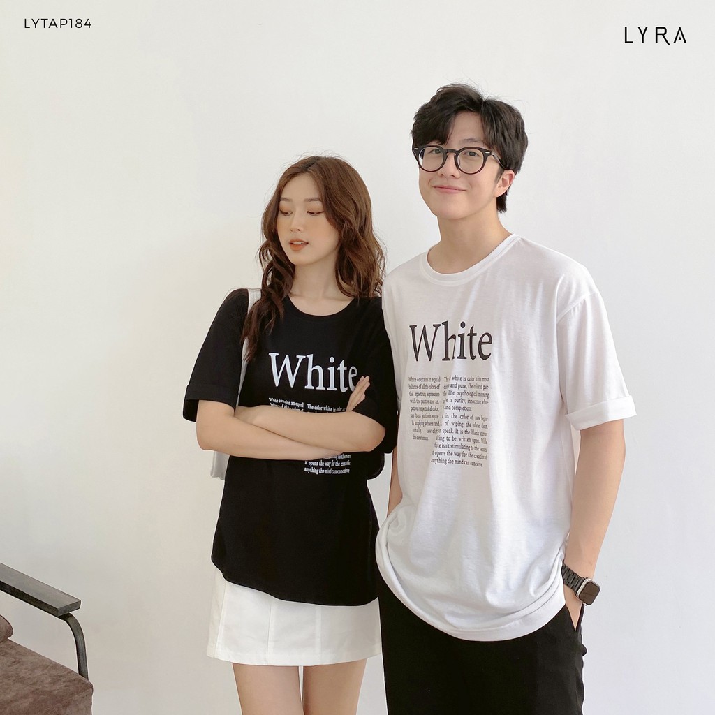 Áo phông unisex nam nữ in chữ WHITE thiết kế by LYRA,thun basic cổ tròn dáng rộng họa tiết chữ trẻ trung-LYTAP184