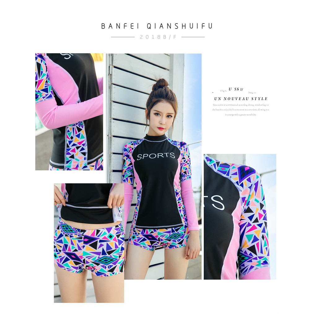 Bộ đồ bơi tay dài phong cách hàn quốc trẻ trung xinh xắn dành cho nữ | BigBuy360 - bigbuy360.vn