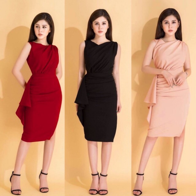 Đầm ôm đi tiệc cổ đổ xéo 2197 *kèm hình thật - có BIG SIZE