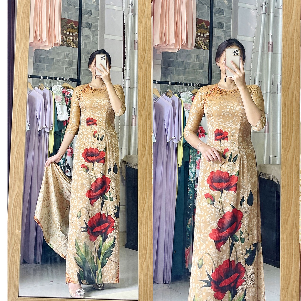Áo dài Gấm dệt hoa Thái Tuấn sang chảnh - có size lớn 80kg - Áo dài mẹ áo bà sui trung niên