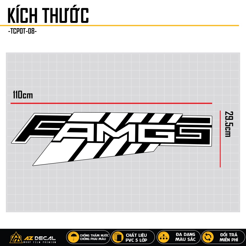 Tem Dán Nắp Capo Xe Ô Tô Xe Hơi Phong Cách AMG | TCPOT-08 | Decal Dán Nắp Capo, Sườn Xe Oto Chống Nước, Bền Màu