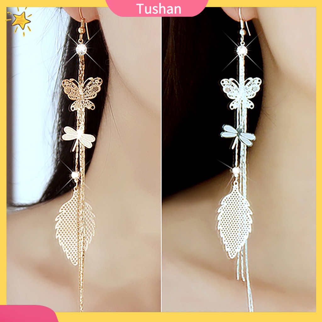 Hoa tai dạng tua rua dài hình bươm bướm đính đá xinh xắn