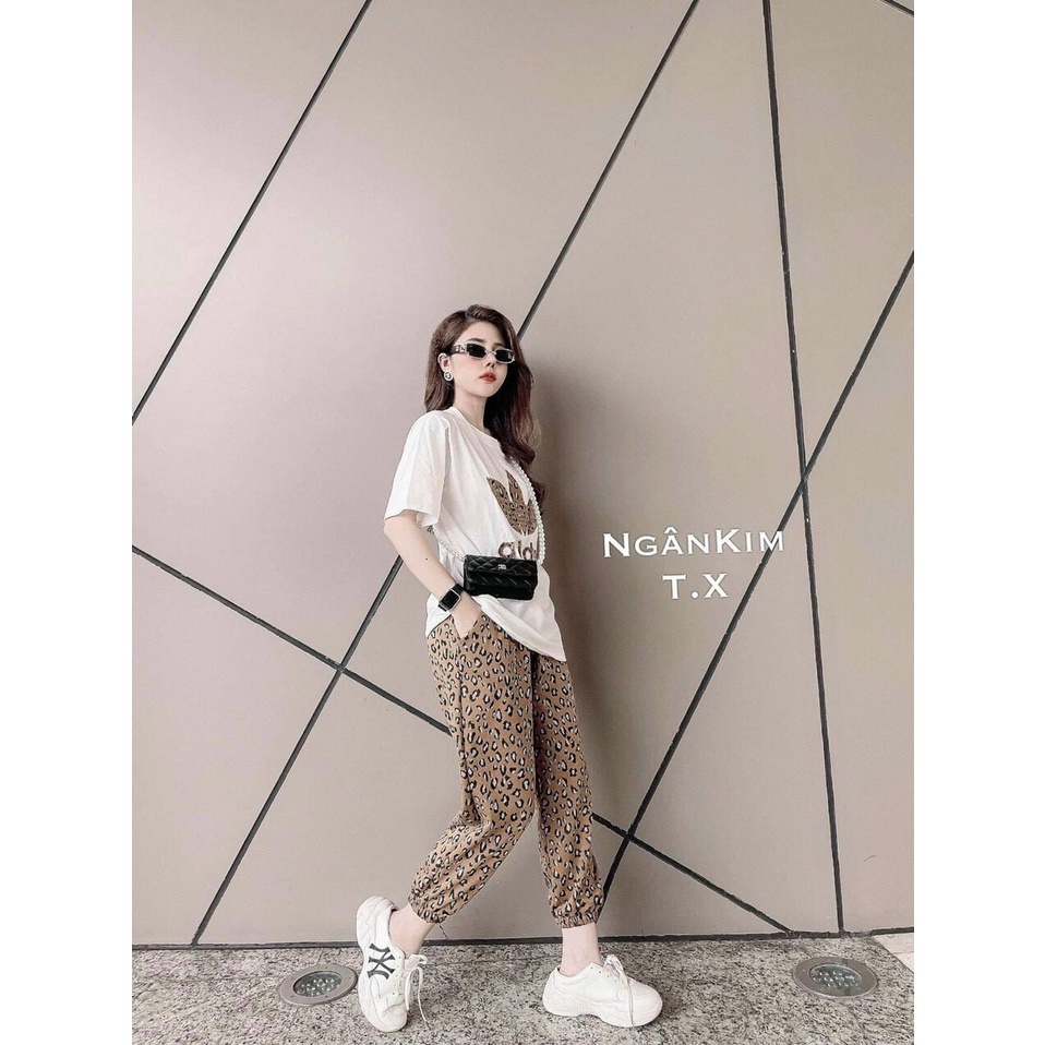 Set bộ áo thun in hình kèm quần jogger họa tiết beo năng động cá tính