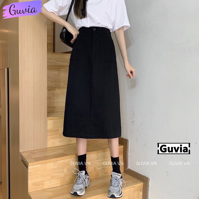 Chân Váy SUÔNG 2 TÚI DÁNG DÀI Nữ Chất Kate, Chân Váy Lưng Cao Form Chuẩn GUVIA CV16