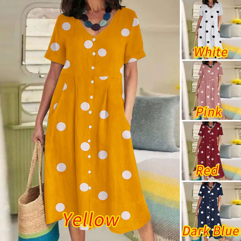 Zanzea Đầm Ngắn Tay Có Túi Họa Tiết Chấm Bi Phong Cách Châu Âu Dành Cho Nữ
