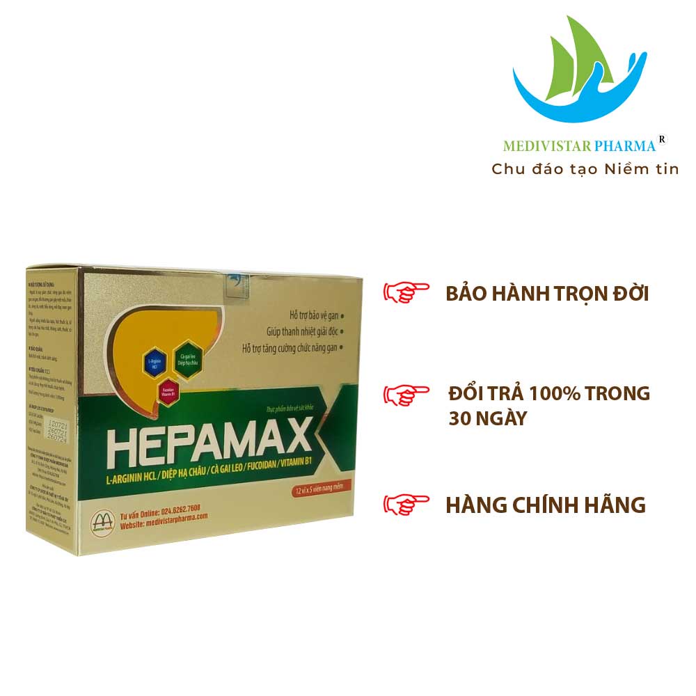Bổ Gan Hepamax MEDIVISTAR PHARMA Giúp Thanh Nhiệt, Giải Độc Gan Dành Cho Người Gầy Yếu, Chán Ăn, Vàng Da Hộp 60 Viên