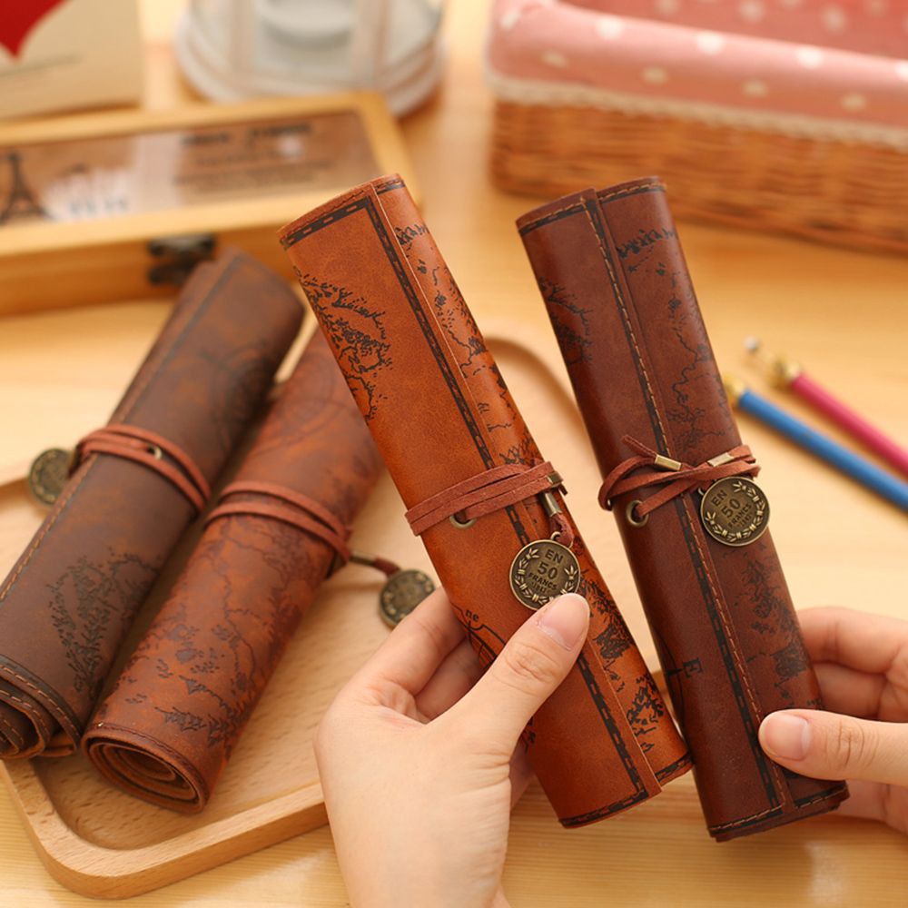 Bóp Da Cuộn Đựng Bút Hình Bản Đồ Kho Báu Kiểu Retro Sang Trọng