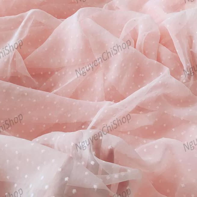 ⚡Sỉ tận gốc⚡ Vải voan hạt trắng/ hồng/ xanh mềm chất tương tự voan tơ
