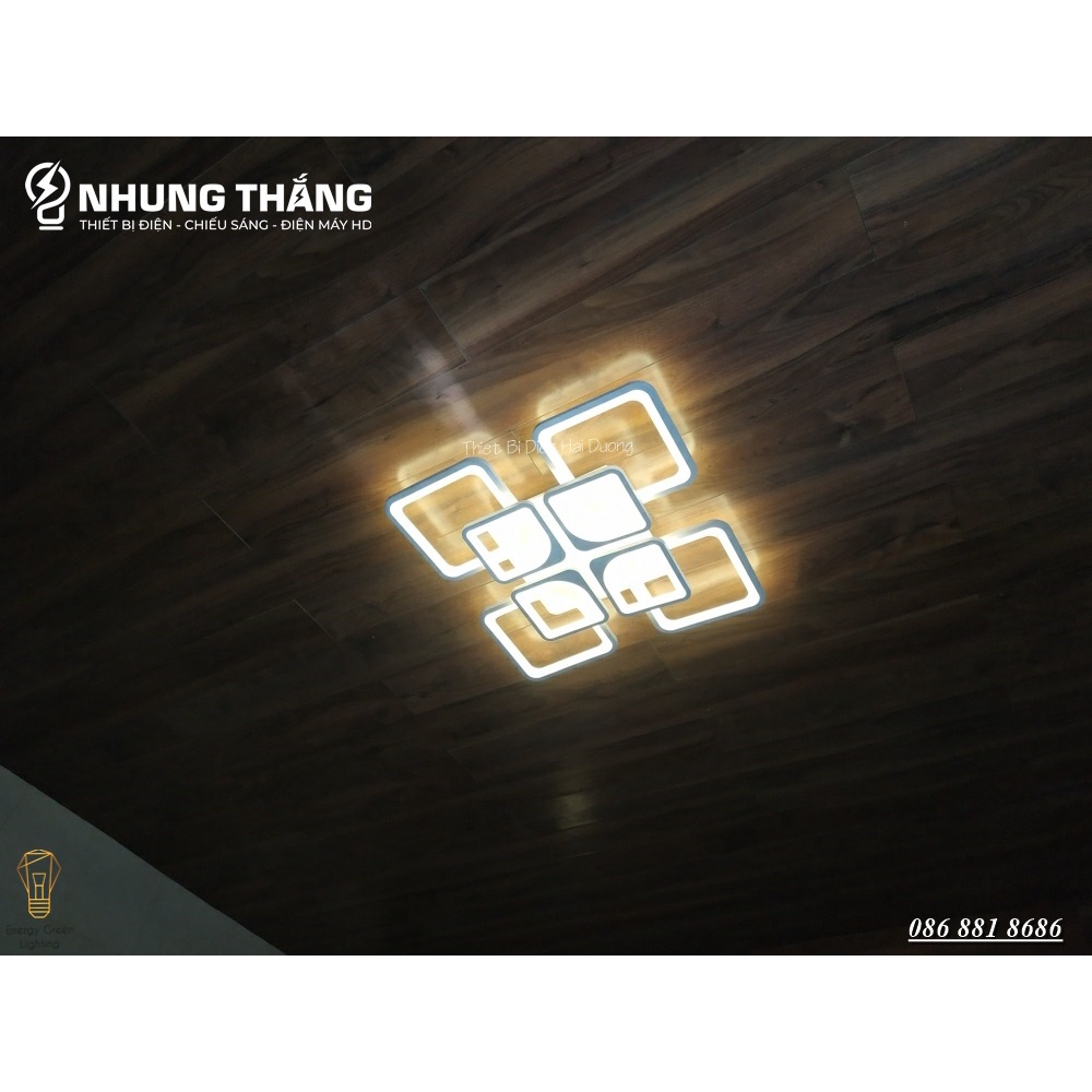 Đèn LED ốp trần Decor 8 Ô vuông NT028 - 3 Chế Độ Ánh Sáng - Tăng Giảm Ánh Sáng - Điều Khiển Từ Xa - Bảo Hành 1 Năm