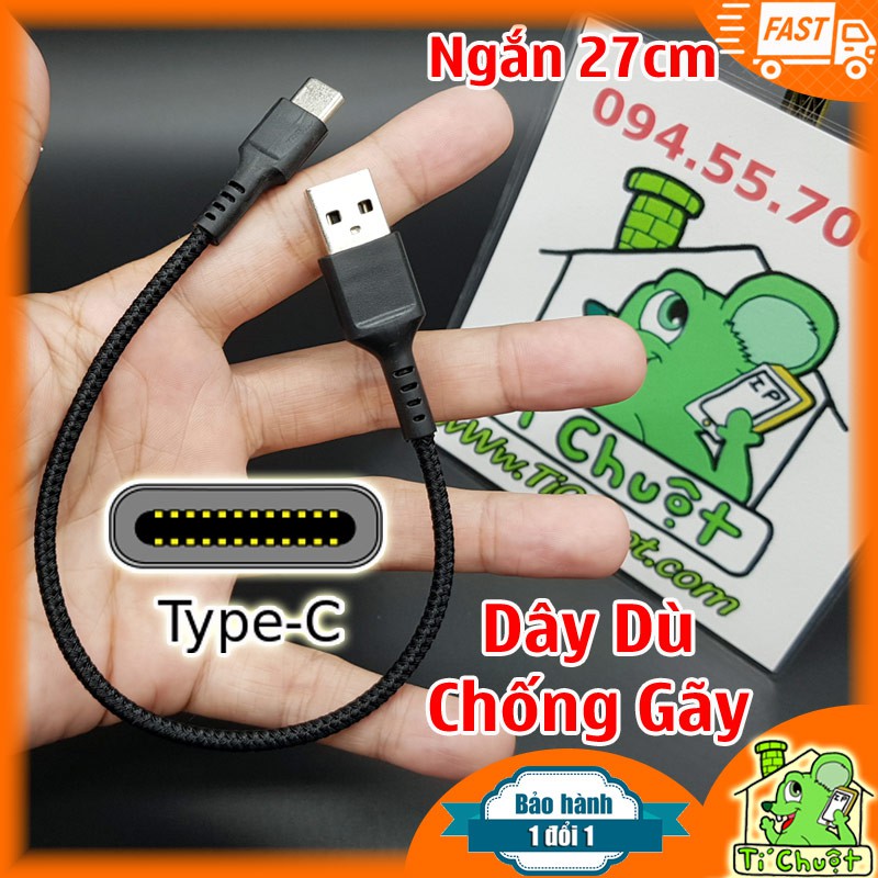 [Mã 2404EL10K giảm 10K đơn 20K] [Loại Tốt] Cáp Dây Dù Ngắn 27cm Type-C Chống Gãy