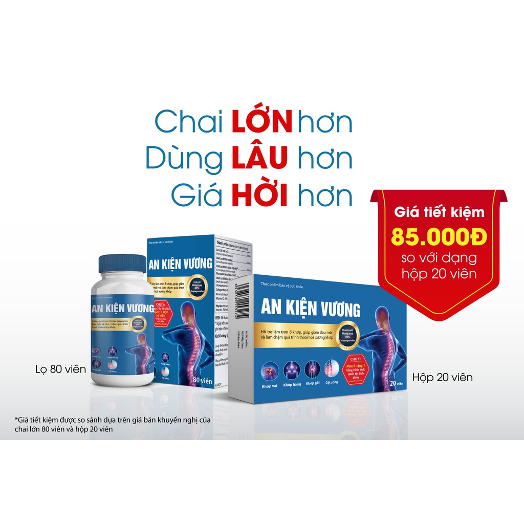 AN KIỆN VƯƠNG [Hộp 20 - 80 viên] – Giảm đau mỏi khớp cổ, khớp vai, cột sống thắt lưng, khớp gối