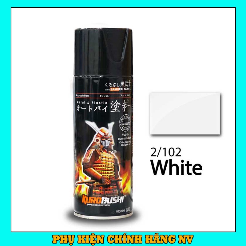 Sơn Samurai màu trắng 2/102  chính hãng, sơn xịt dàn áo xe máy chịu nhiệt, chống nứt nẻ, kháng xăng