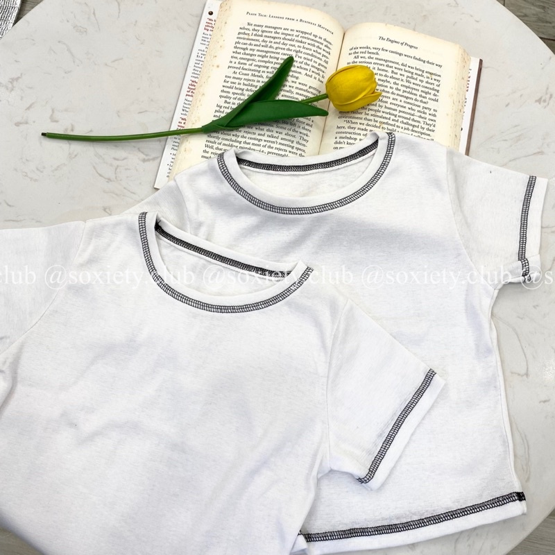 Áo croptop chỉ đen basic trẻ trung nhí nhảnh A40