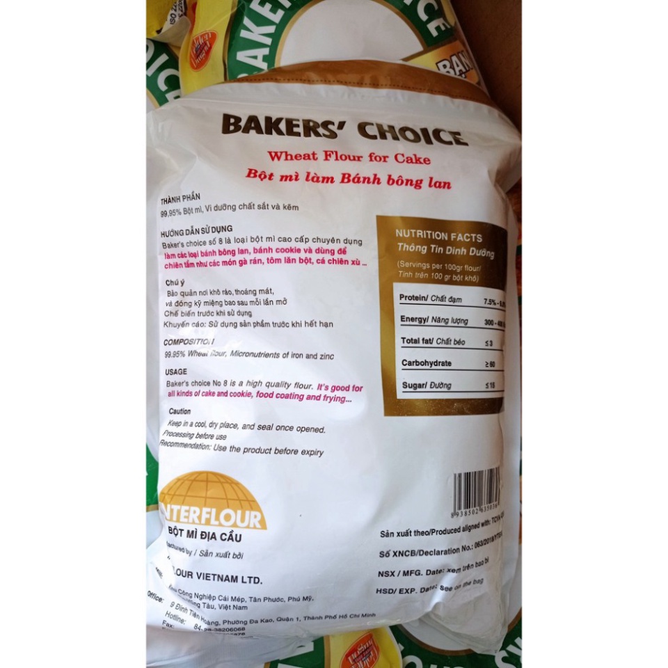 [Sỉ thùng 20kg] Bột mì Bakers Choice số 8 ( Bột mì chuyên làm bánh Bông lan) Wheat Flour