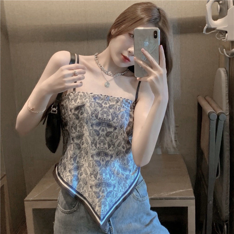 Áo Croptop Hai Dây Hở Lưng Phong Cách Retro Gợi Cảm Cho Nữ