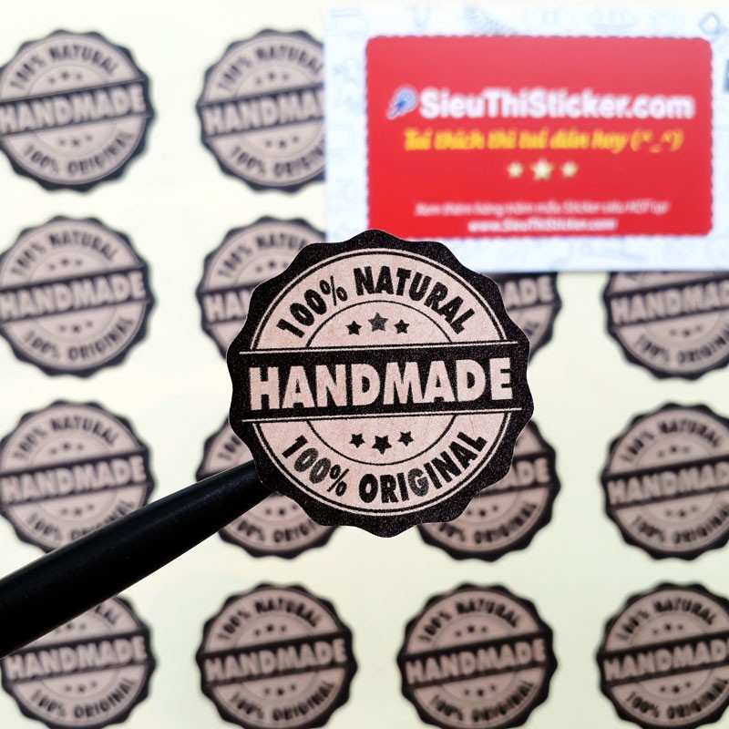 Tem dán Kraft 100% Natural Handmade 100% Original HMNO dán trang trí túi giấy, hộp bánh các loại, hôp mỹ phẩm, đồ tự làm