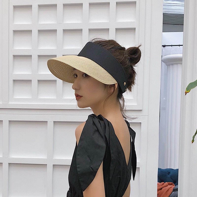 Mũ Cói Chống Nắng Hở Chóp Gấp Gọn Thời Trang Mùa Hè Phong Cách Hàn Quốc Cho Nữ