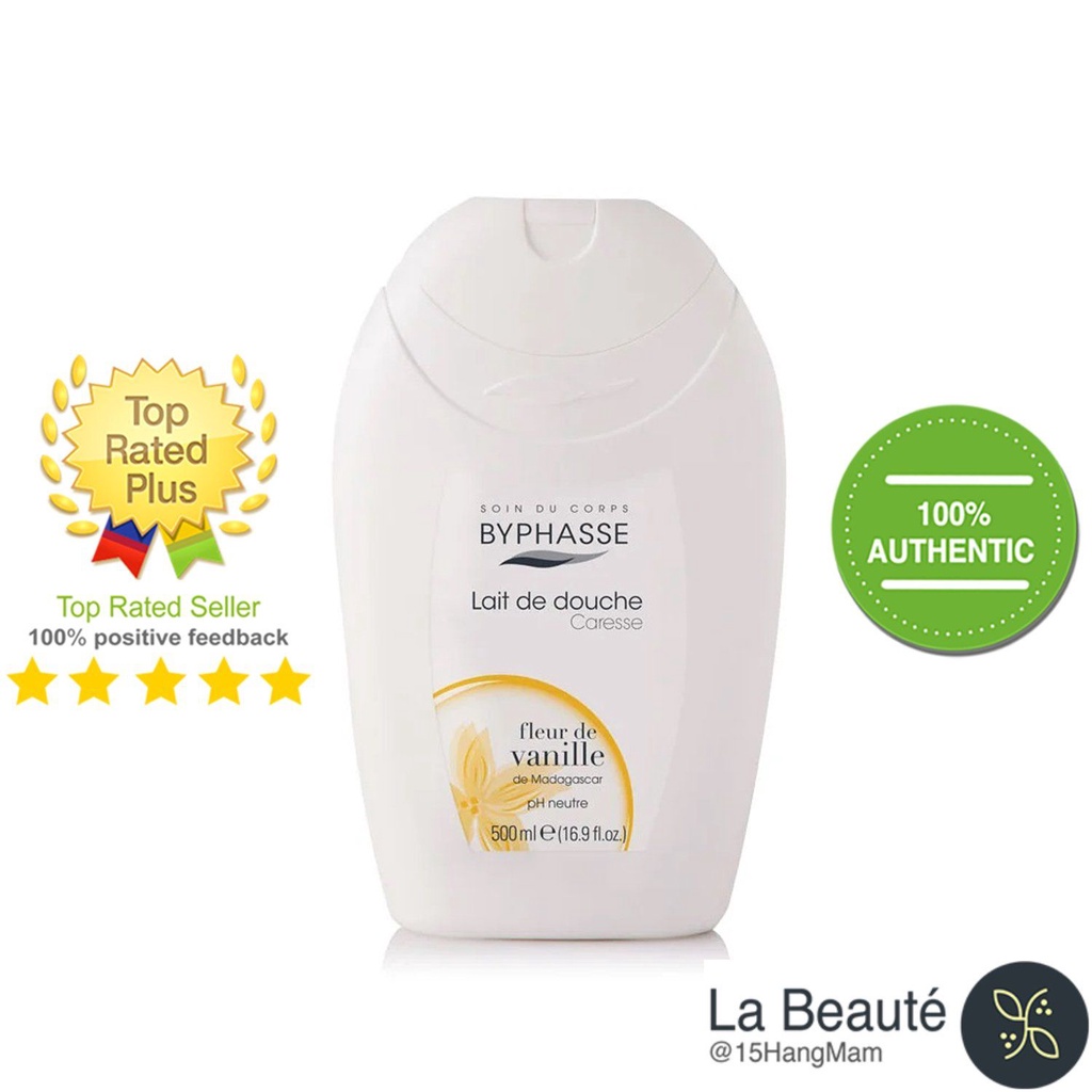 Byphasse Caresse Shower Cream Vanilla Flower - Sữa Tắm Dưỡng Ẩm Da Dịu Nhẹ Từ Hoa Vanilla 500ml