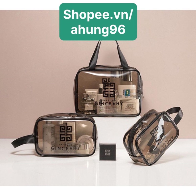 Set 3 túi trong suốt đựng đồ, mỹ phẩm du lịch thời trang Ahung