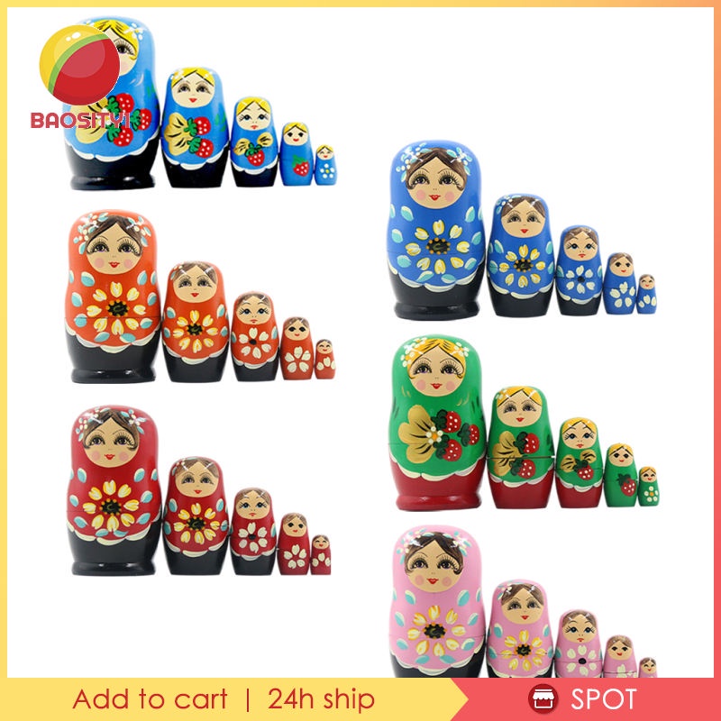 Set 5 mô hình búp bê đồ chơi Nga Matryoshka nhiều màu có thể lồng vào nhau