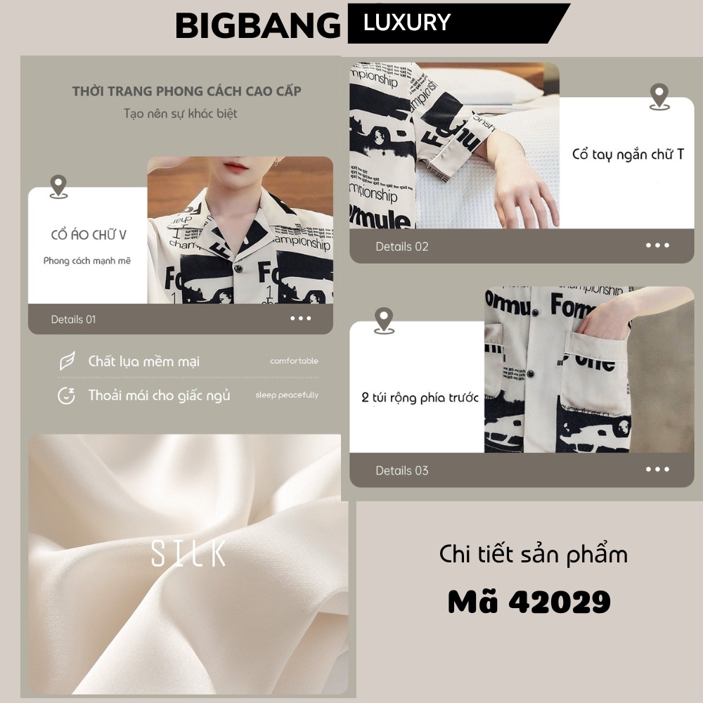 Bộ Đồ Nam Mặc Nhà Bigbang Luxury Áo Cộc Quần Cộc Họa Tiết Hoạt Hình - Bộ Pyjama Nam Chất Lụa Mát