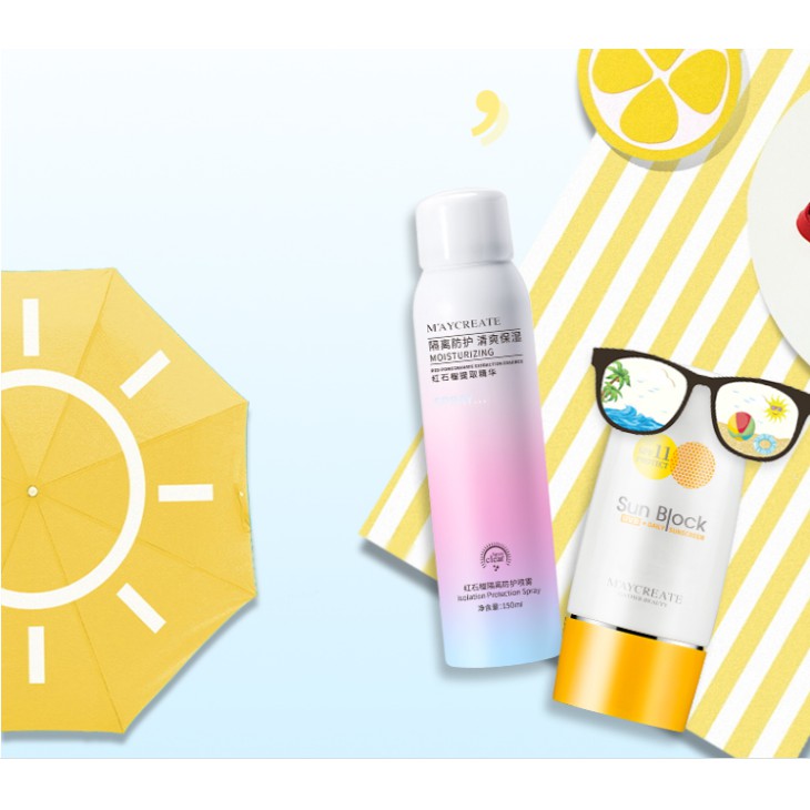 Xịt Chống Nắng Maycreate Trắng Da Chống Nước 150ml Hàng Nội Địa Trung